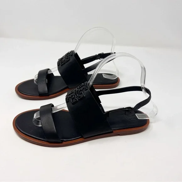 [Tory Burch] Classic Black Leather Logo Sandals